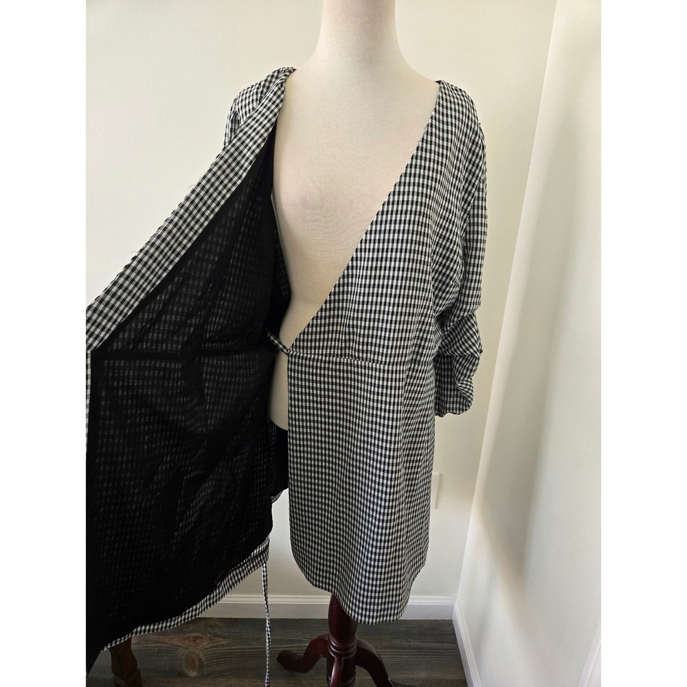 Highline Collective Womens XL Gingham Wrap Mini Dress Ruffle Sleeve Black Alt - Picture 5 of 8